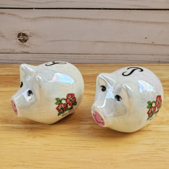 Vintage 1960s Lipco Iowa Hawkeye State Pig Salt & Pepper Shakers Ceramic Iridesc - Picture 13 of 16